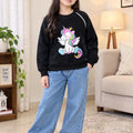 Unicorn Print Black Sweatshirt For Girls ( R-144 N )