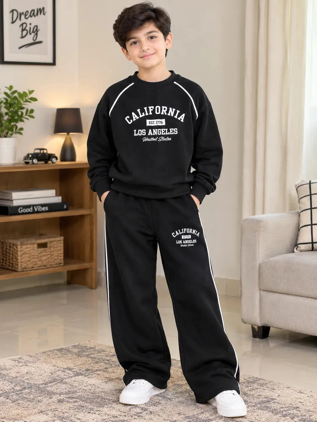California Los Angeles Black Baggy Co-ord Tracksuit Set