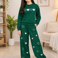Heart Embroidery Green Baggy Track-Suit For Girls R-45