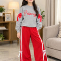 Princess Bow Graphic Grey & Red Track-Suit For Girls R-77