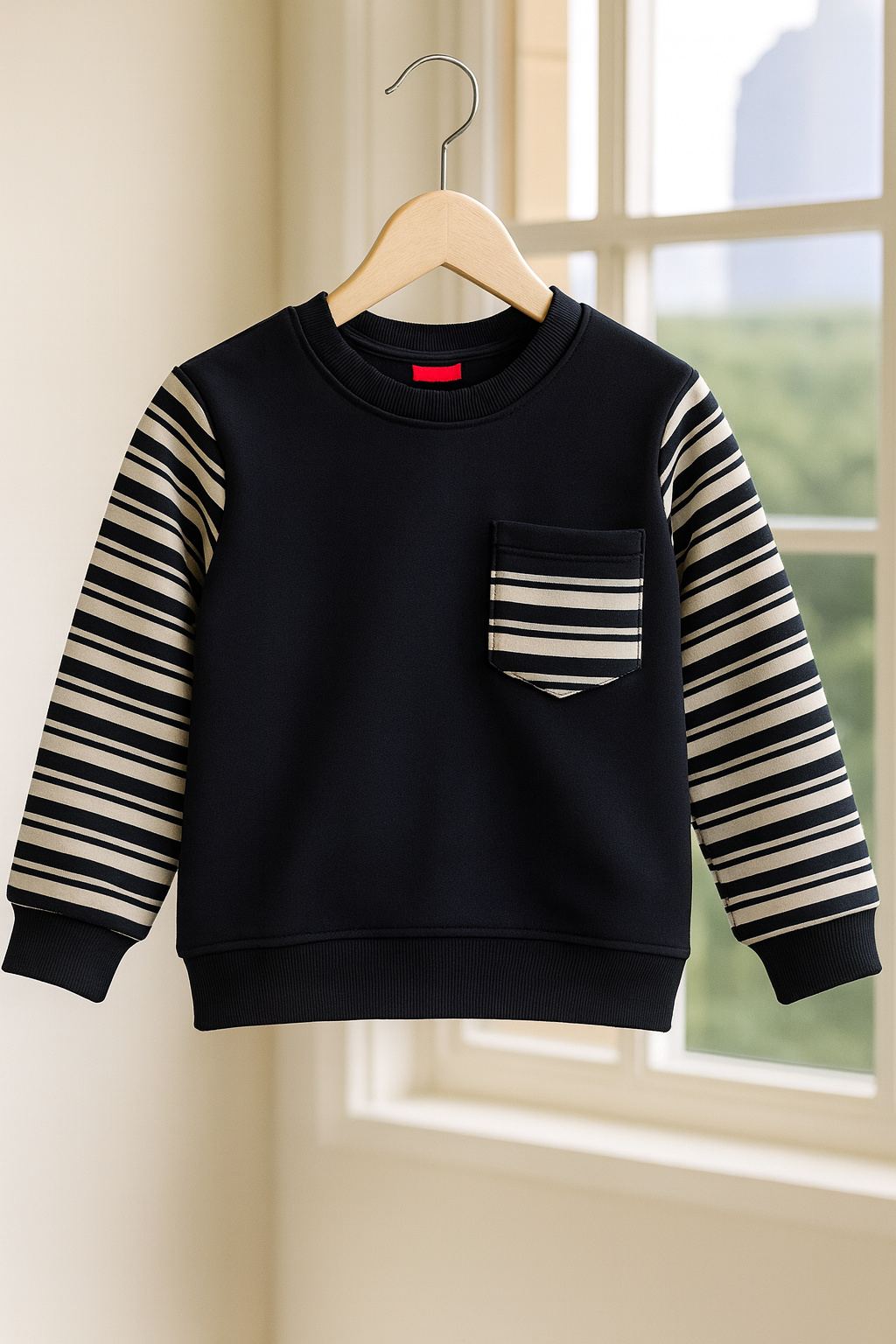 Striper Pocket Black Sweatshirt Boys ( R-17 )