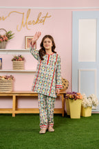 Leaves Ring Allover Print White Two Piece Girls