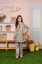 Leaves Ring Allover Print White Two Piece Girls