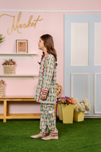 Leaves Ring Allover Print White Two Piece Girls