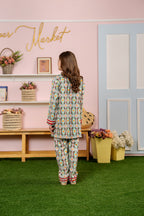 Leaves Ring Allover Print White Two Piece Girls