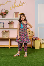 Green & Pink Flower Sleeveless Frock, Trouser Girls