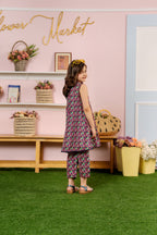 Green & Pink Flower Sleeveless Frock, Trouser Girls