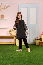Arms Embroidery Black Suit Girls