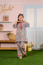 Multi Flowers All Over Print White Suit Girls