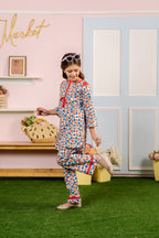 Multi Flowers All Over Print White Suit Girls