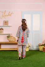 Multi Flowers All Over Print White Suit Girls