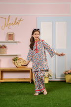 Multi Flowers All Over Print White Suit Girls