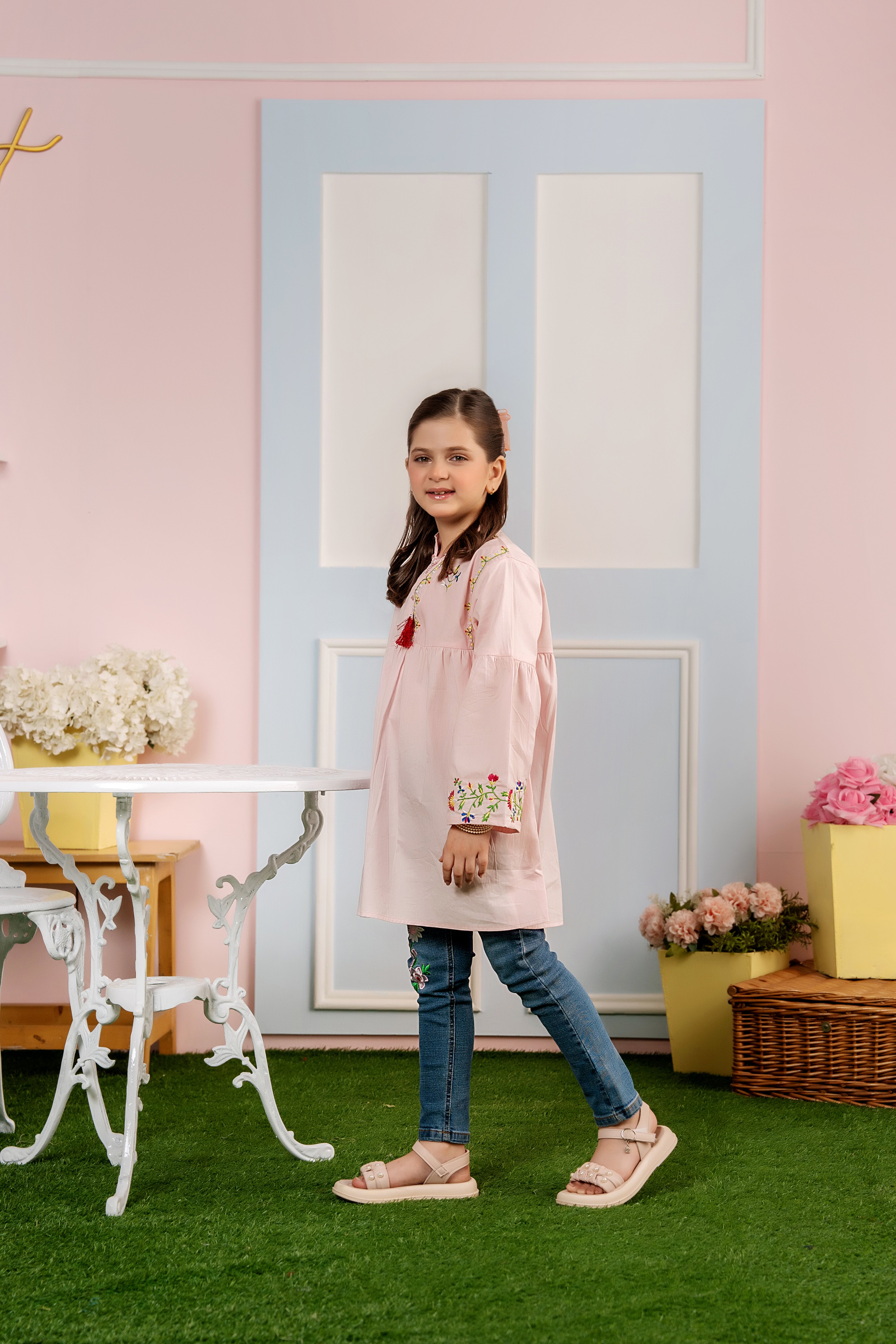 Top Embroidery Peach Frock Girls ( Factory )