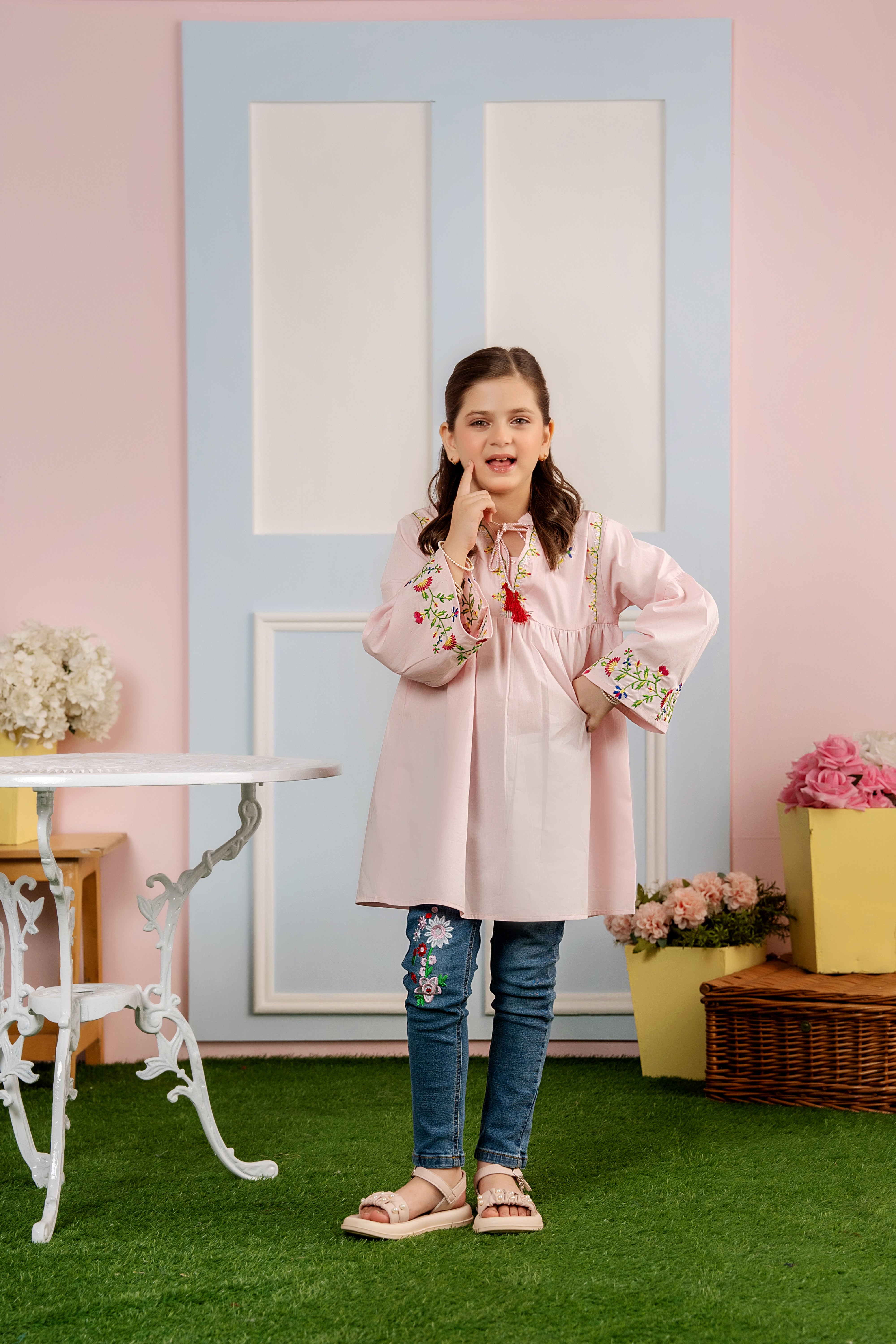 Top Embroidery Peach Frock Girls ( Factory )