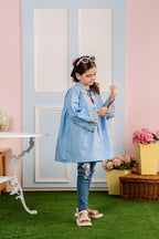 Top Embroidery Sky Blue Frock Girls
