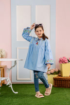 Top Embroidery Sky Blue Frock Girls