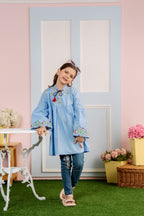 Top Embroidery Sky Blue Frock Girls