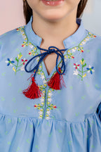 Top Embroidery Sky Blue Frock Girls
