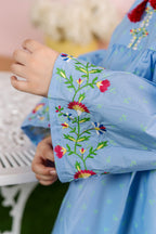 Top Embroidery Sky Blue Frock Girls