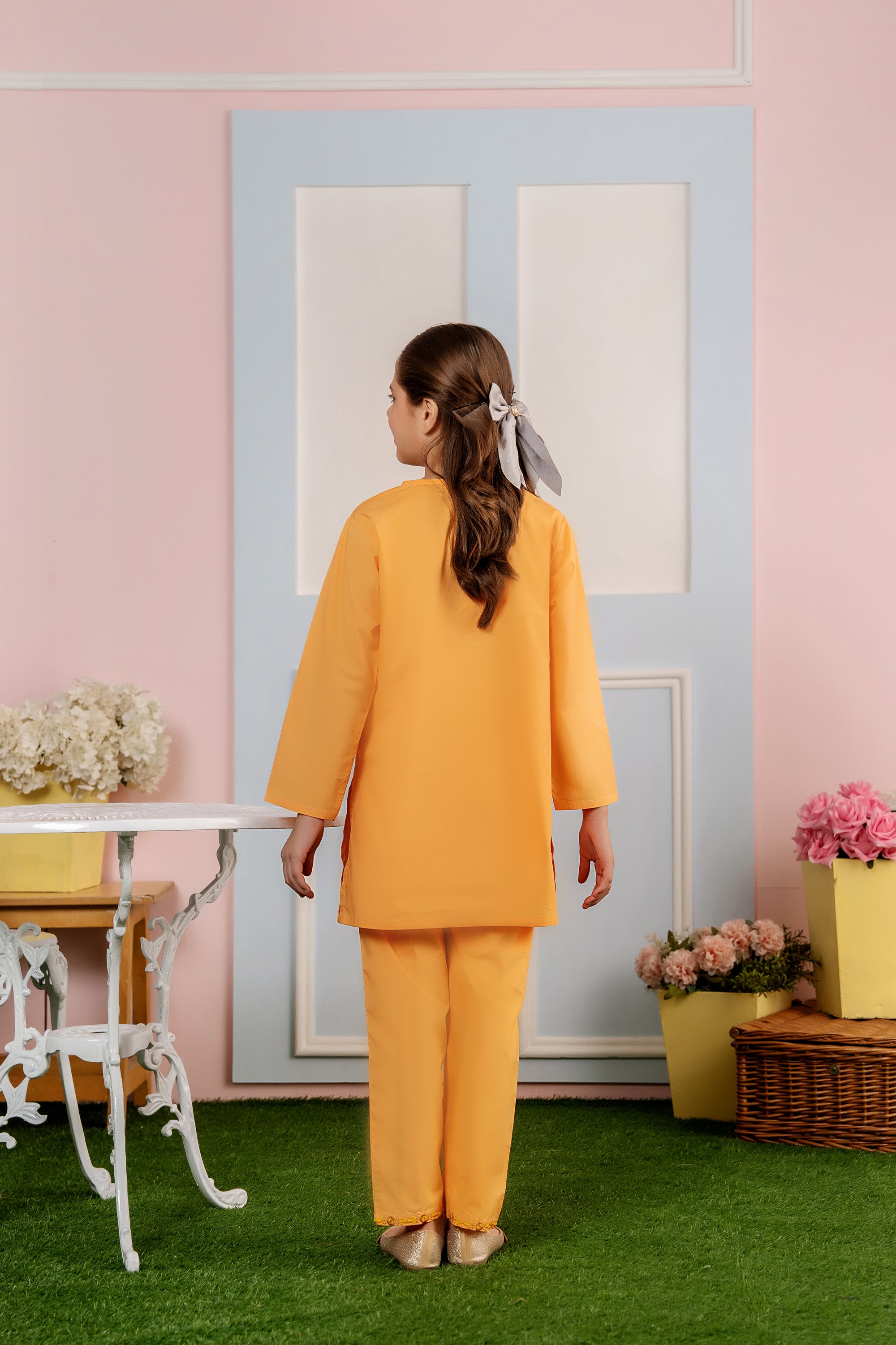 Tila Embroidery Orange Suit Girls