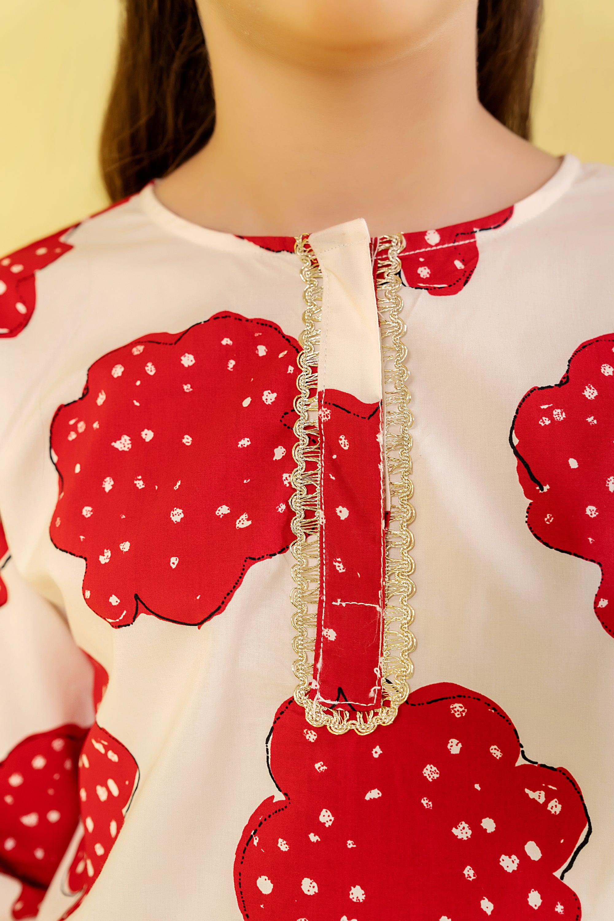 Red Flower All Over Print White Gharara Suit Girls(R-47,48)