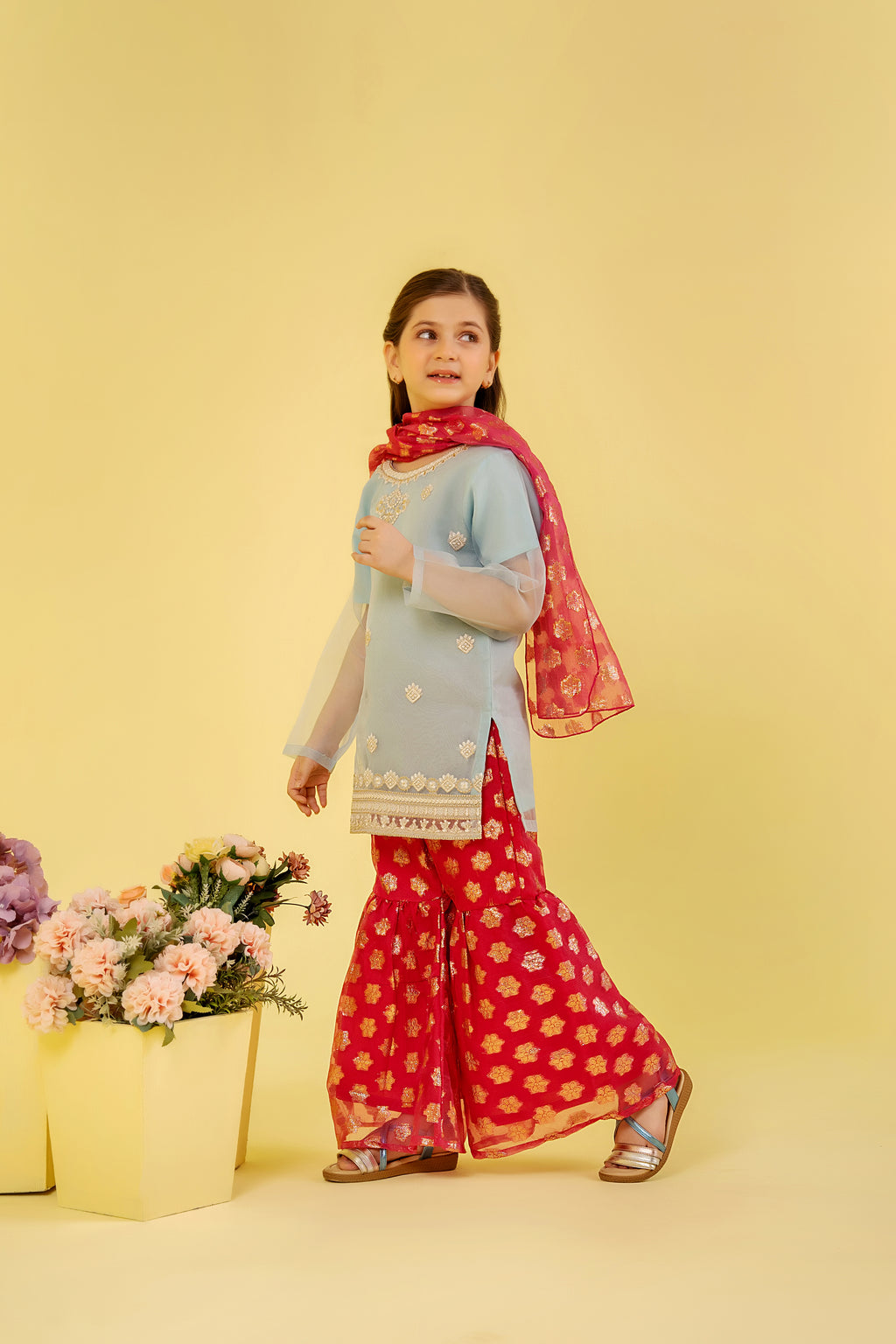 3Pcs Sky Blue Gharara Suit Girls