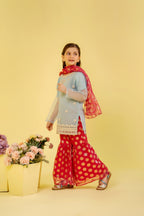 3Pcs Sky Blue Gharara Suit Girls
