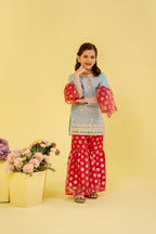 3Pcs Sky Blue Gharara Suit Girls