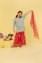 3Pcs Sky Blue Gharara Suit Girls