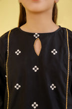 White Print Black Embroidery Suit Girls