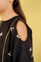 White Print Black Embroidery Suit Girls