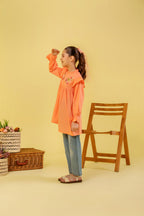 Top Embroidery With Frill Light Orange Frock Girls