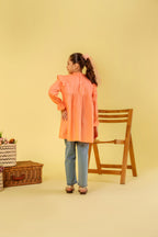 Top Embroidery With Frill Light Orange Frock Girls