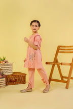 Embroidery From Side Peach Suit Girls