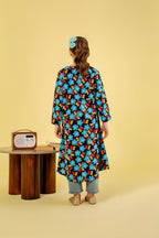 Multi Flower All Over Print Black Frock Girls