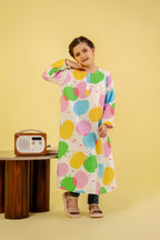 Apple All Over Print White Frock Girls