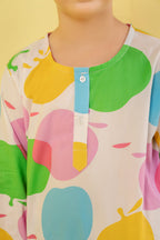 Apple All Over Print White Frock Girls