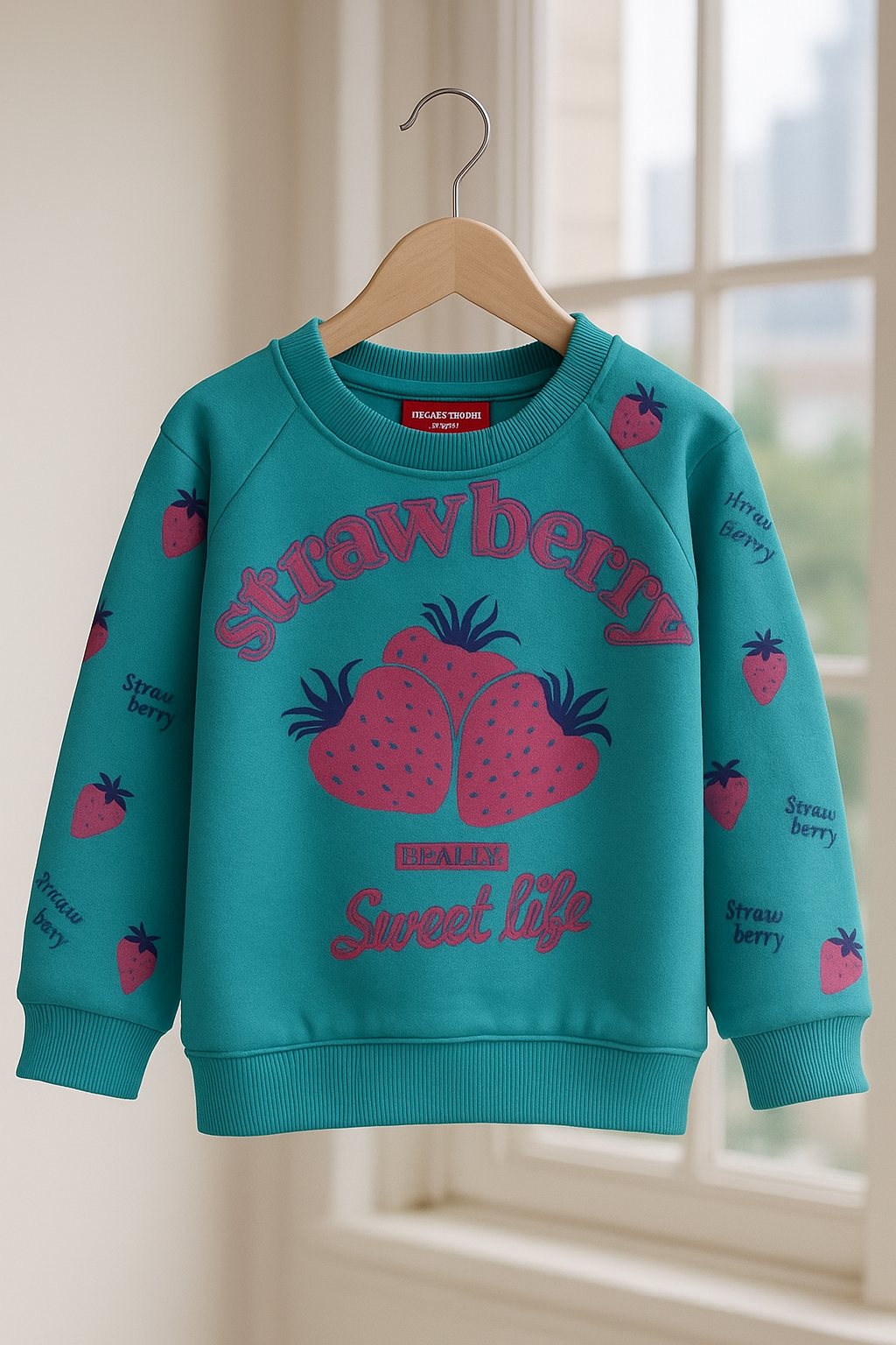 Strawberry Teal Sweatshirt Girls