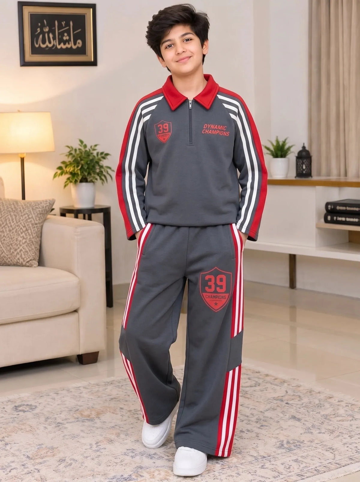 39 Champion Dynamic Dark Grey Baggy Tracksuit  For Unisex
