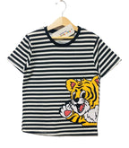 Tiger Print Black and White Line T-Shirt Boys(R-22)