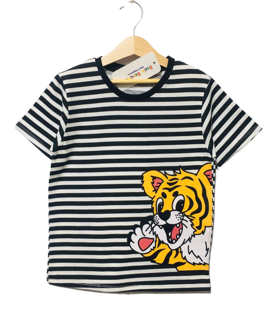 Tiger Print Black and White Line T-Shirt Boys(R-22)