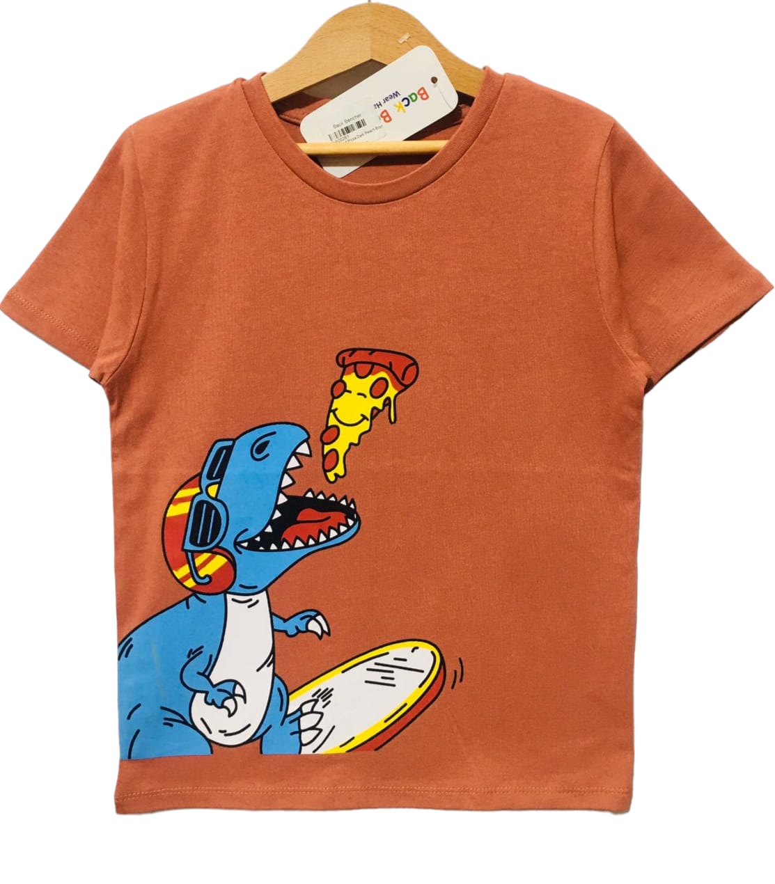 Dino Eat Pizza Dark Peach T-Shirt Boys(54) (1)