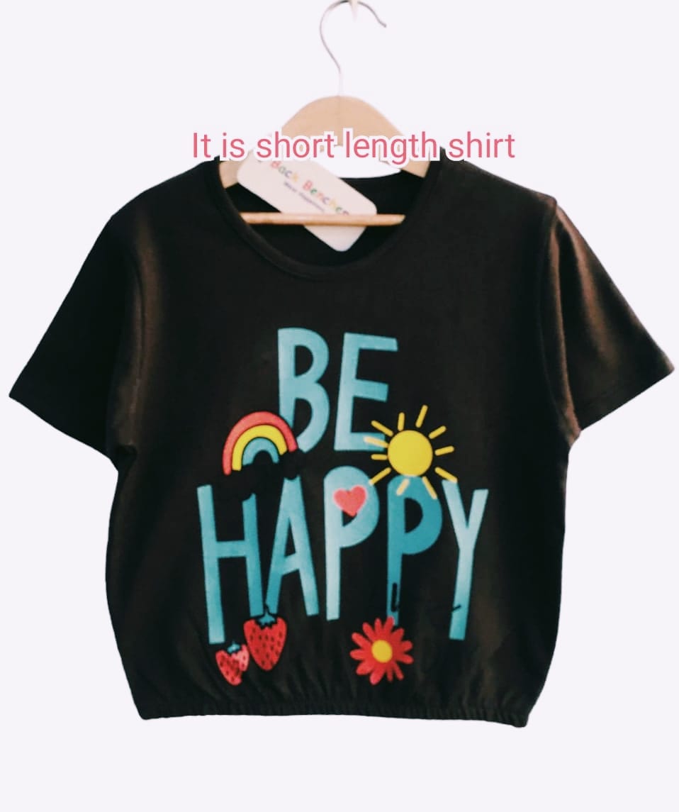 Be Happy Black T-Shirt Girls ( 192 ) (1)