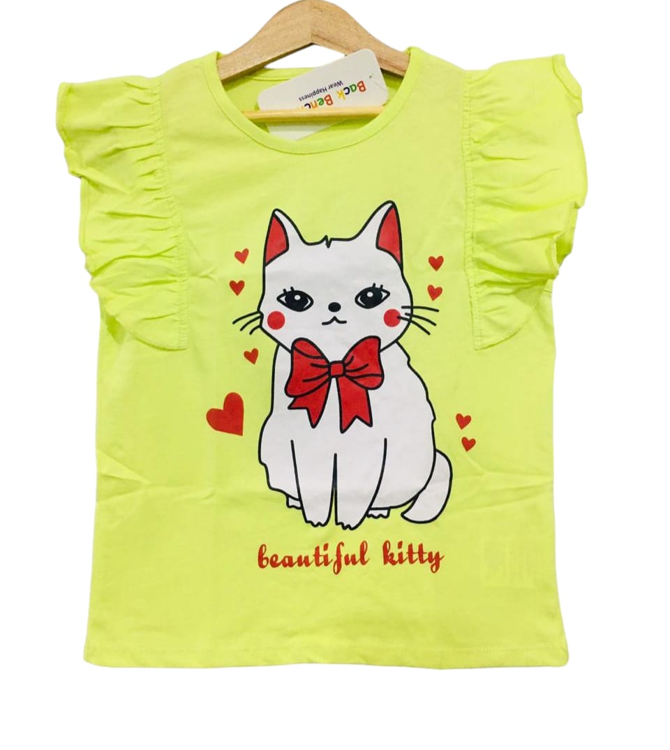 Beautiful Kitty Light Green T-Shirt Girls ( R-97 ) (1)