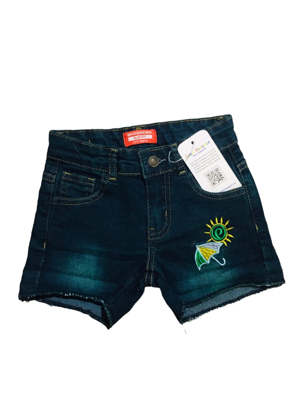 Sun Umbrella Greenish Gray Denim Shorts Girls