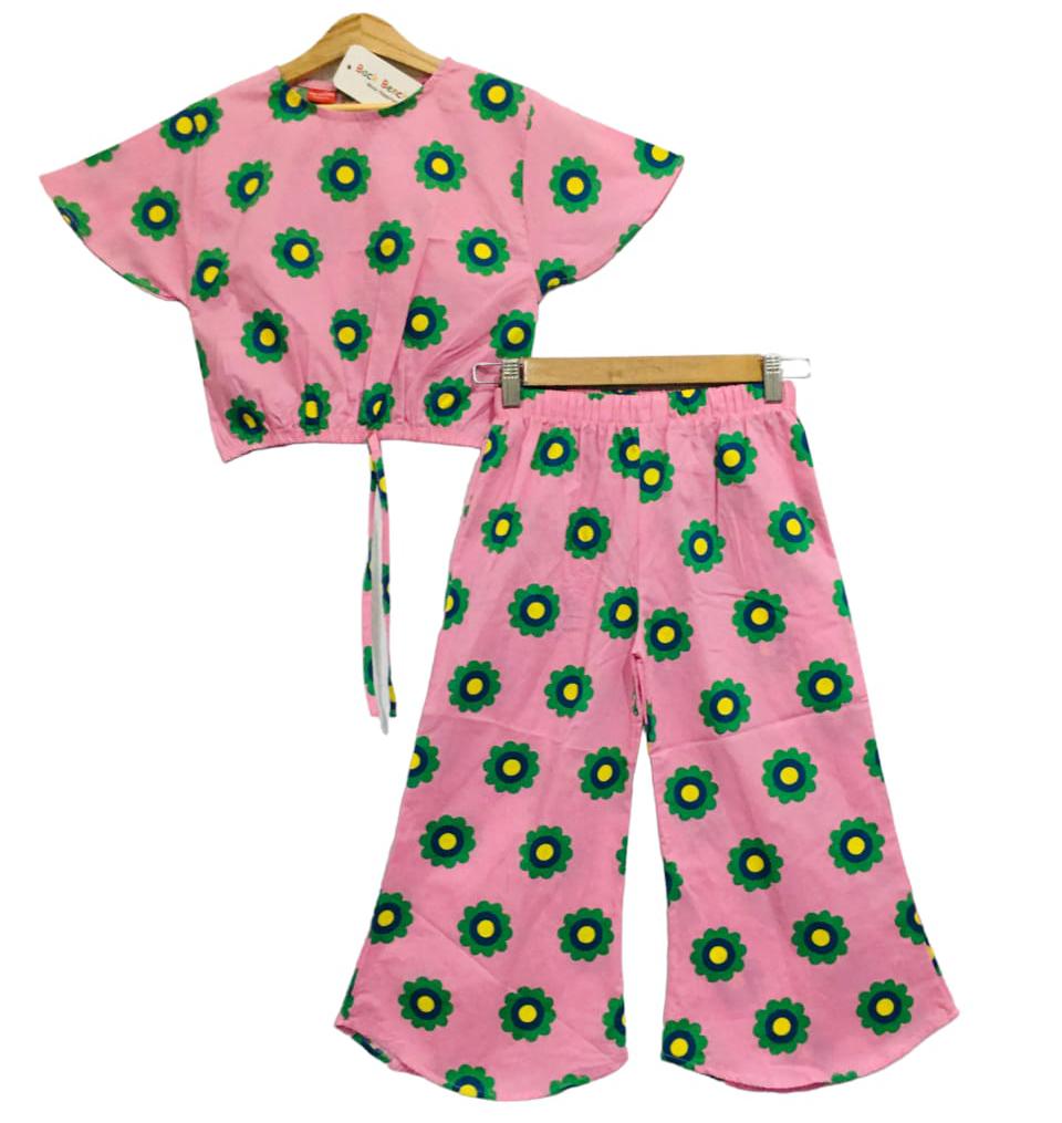 Sun Flower Half Sleeve Baby Pink Skate Fish Girls ( R-241 )