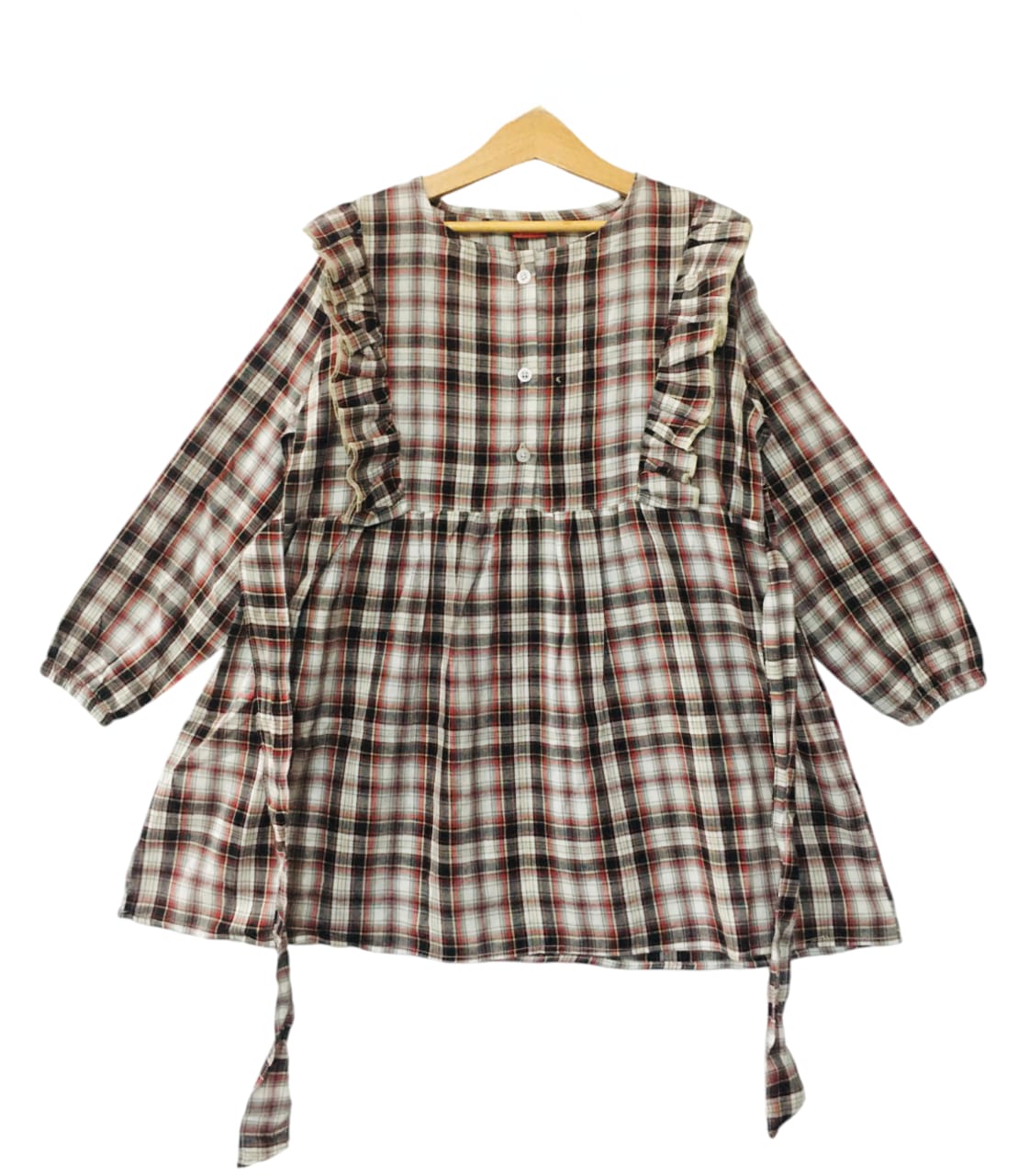 Off White  & Brown Checked Girl Top Girls (62) (1)