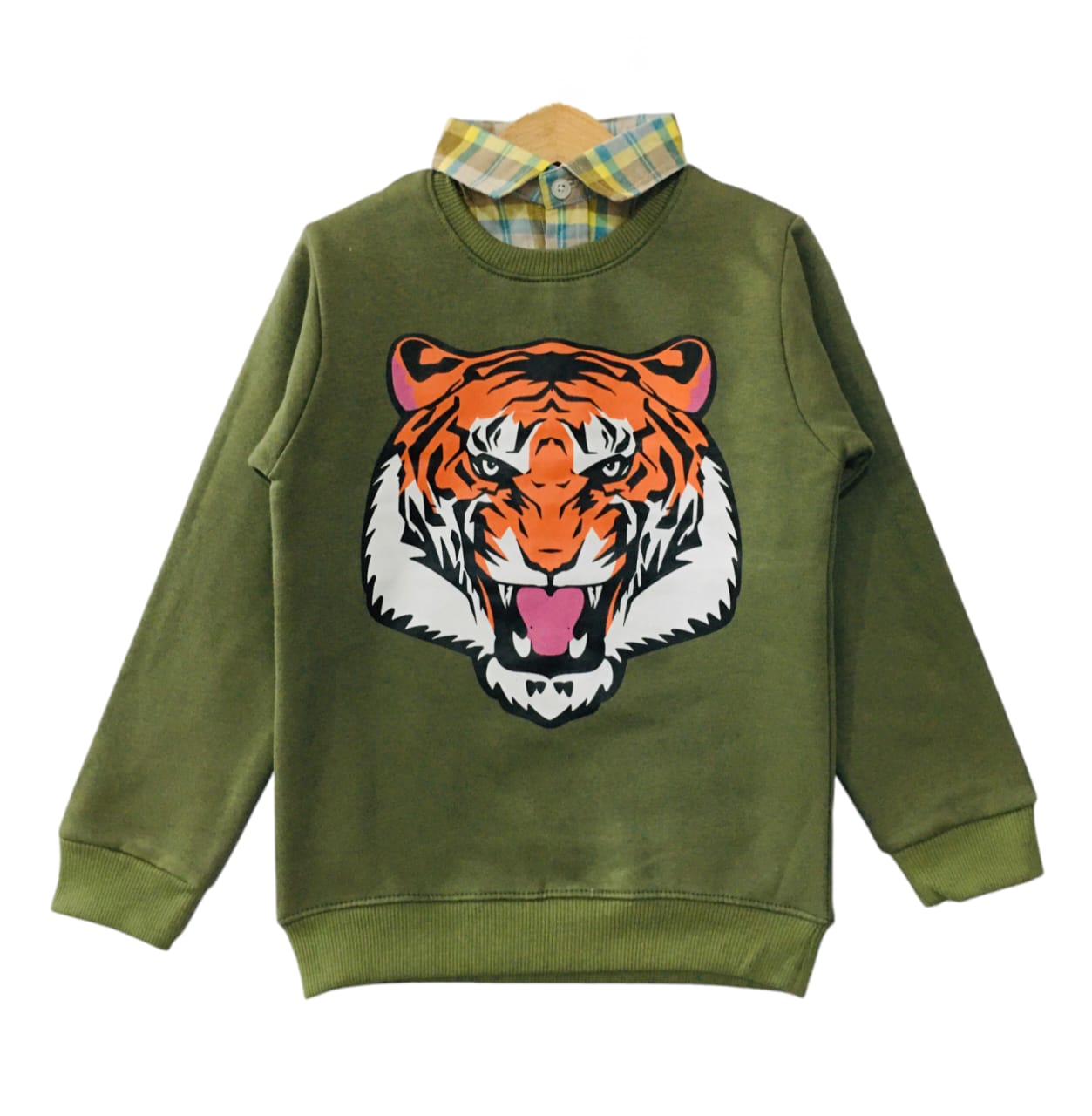 Tiger Print Dark Mehndi Double Shirt Boys (1)