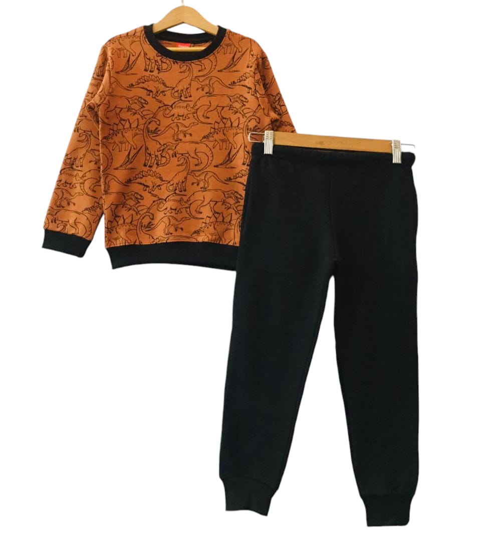 Dino Family All Over Print Black Trouser Camel-Orange Track-suit Boys ( R-162 )