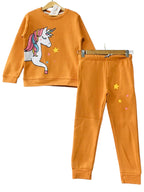 Unicorn With Stars Light Orange Track-suit Girls